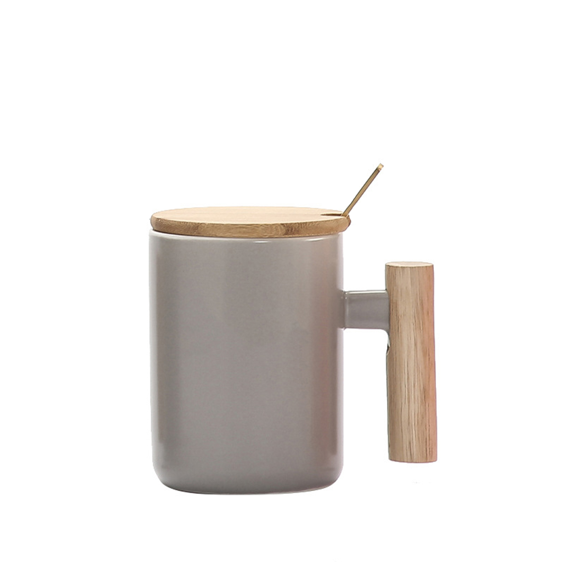 Ceramic Cup With Wooden Handle, Spoon, Lid 5