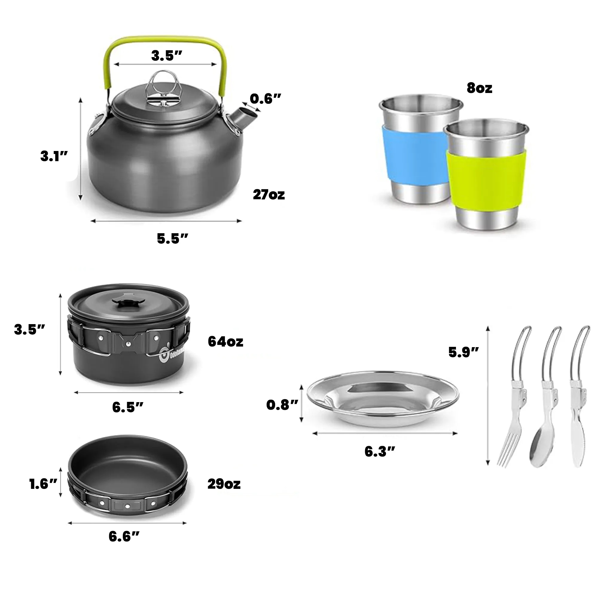 15pcs Camping Cookware Mess Kit 10