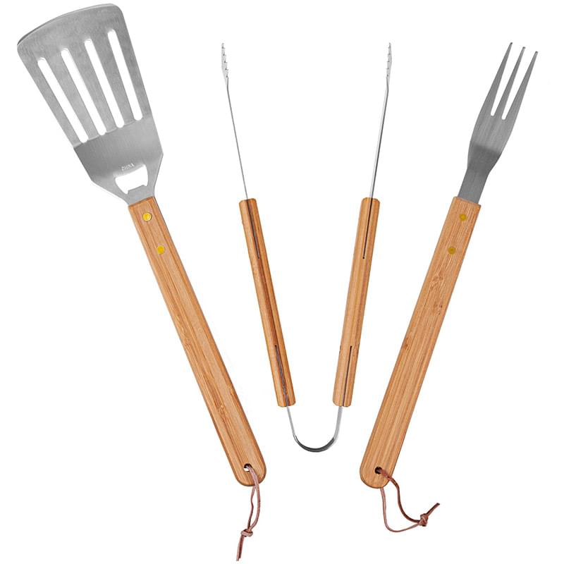 3-Piece BBQ Grill Utensil Set with Bamboo Case 1
