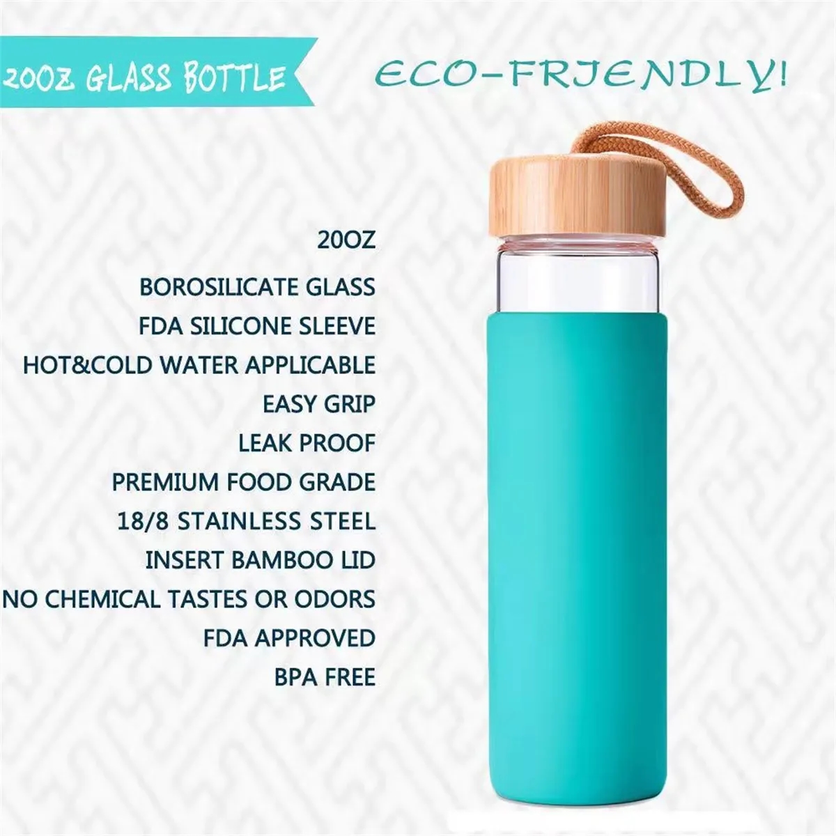 17 Oz Glass Water Bottle with Bamboo Lid 6
