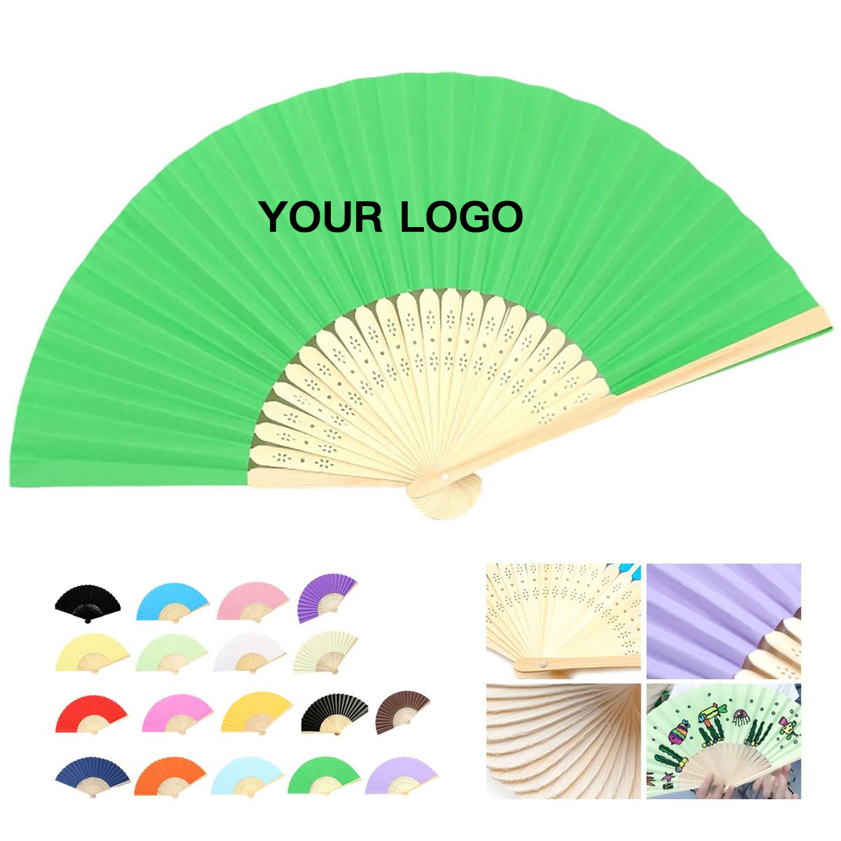 15in Folding Hand Fan with Bamboo Ribs 4