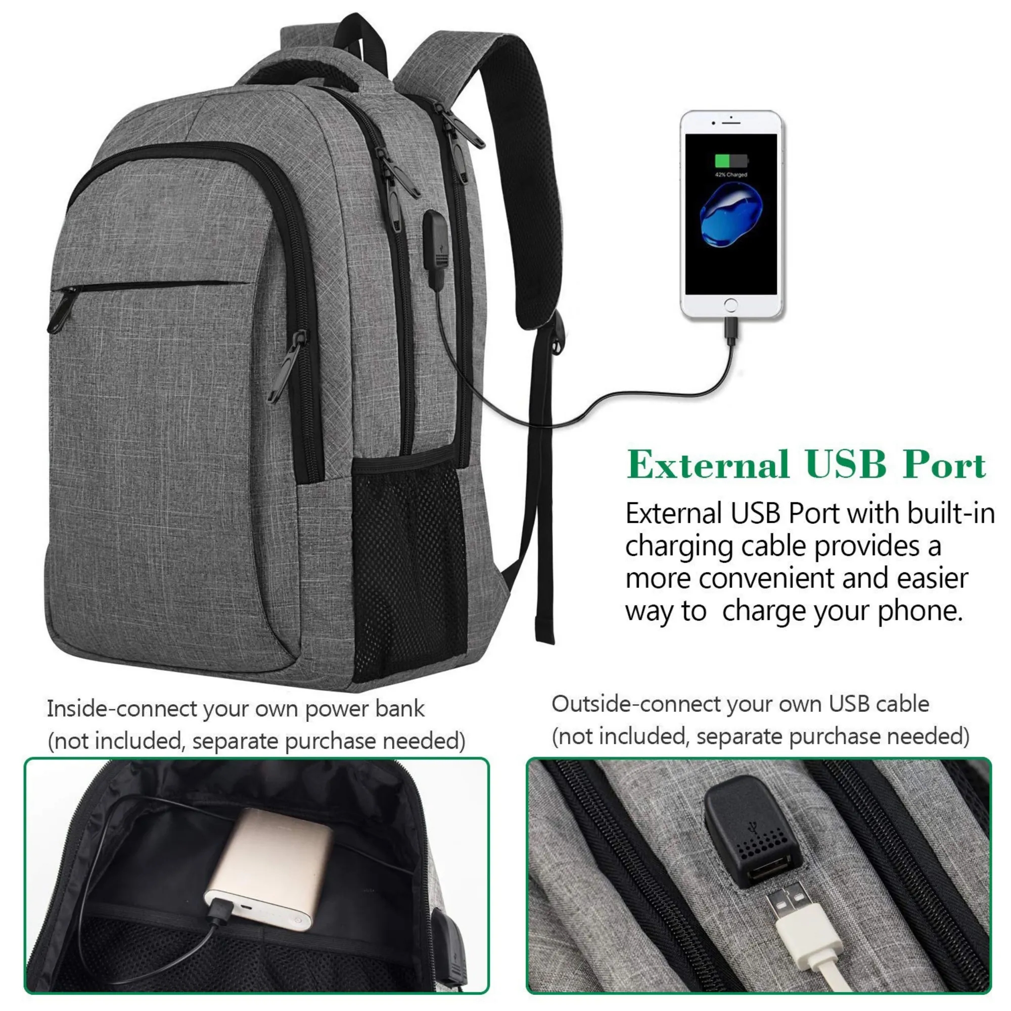 Business USB Charging Backpack Computer Bag Travel Outdoor S 4