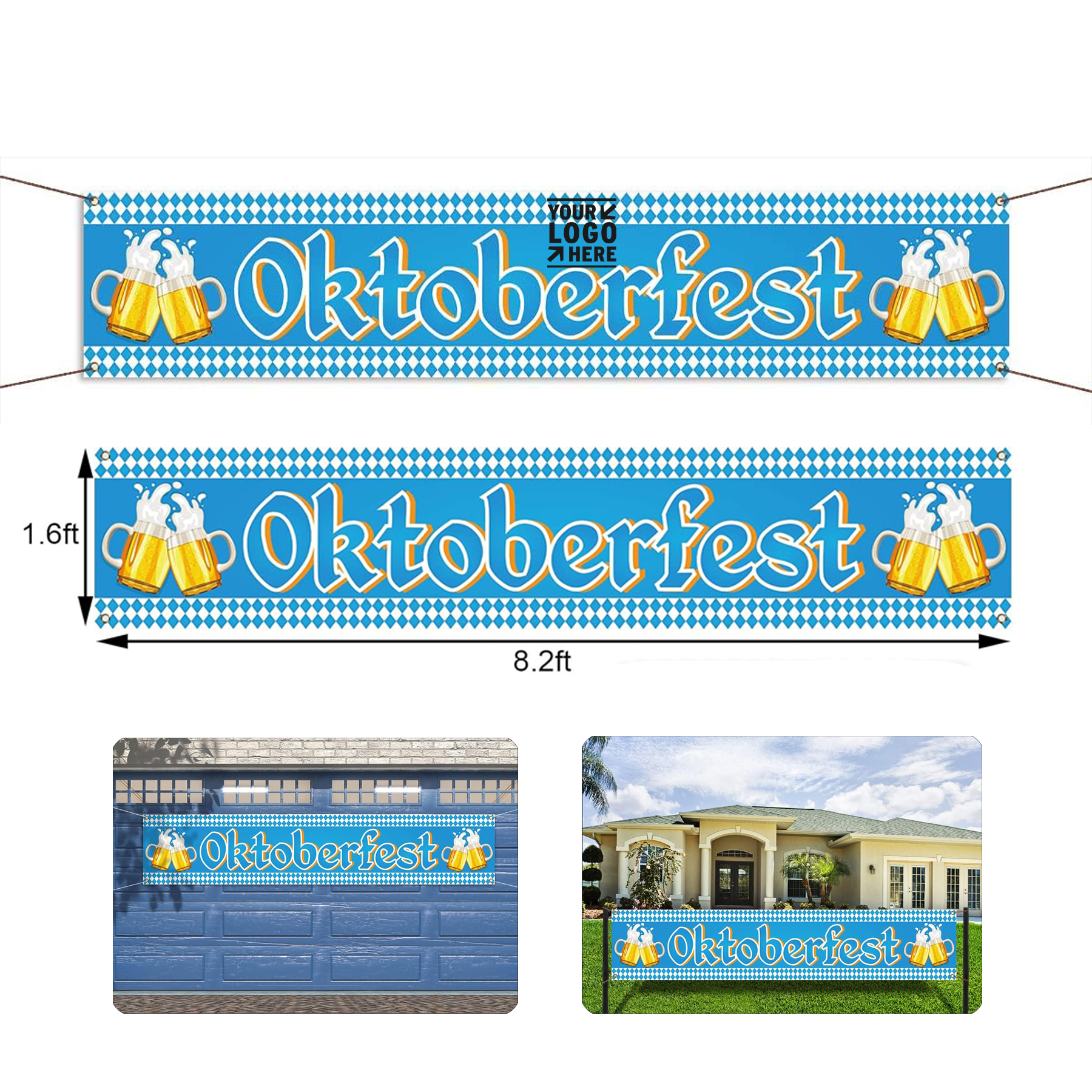 98.4"x19.2"German October Fest Themed Party Decoration Blue Bavarian Flag Oktoberfest Fence Banner 2