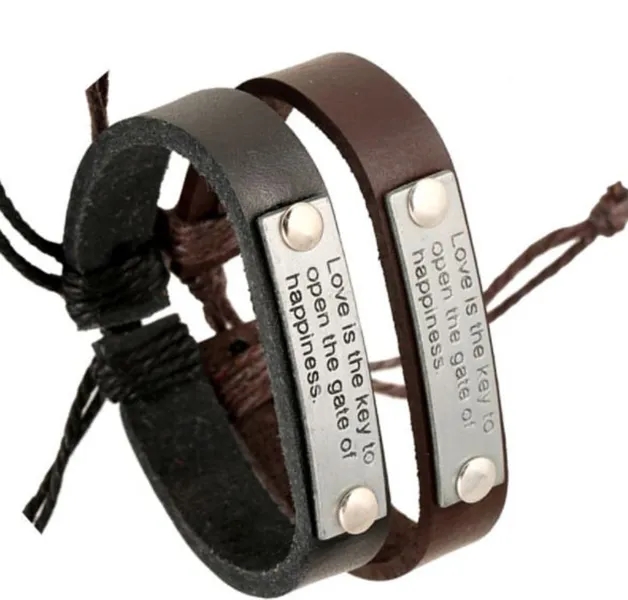 Leather Bracelet with Metal Plate 2