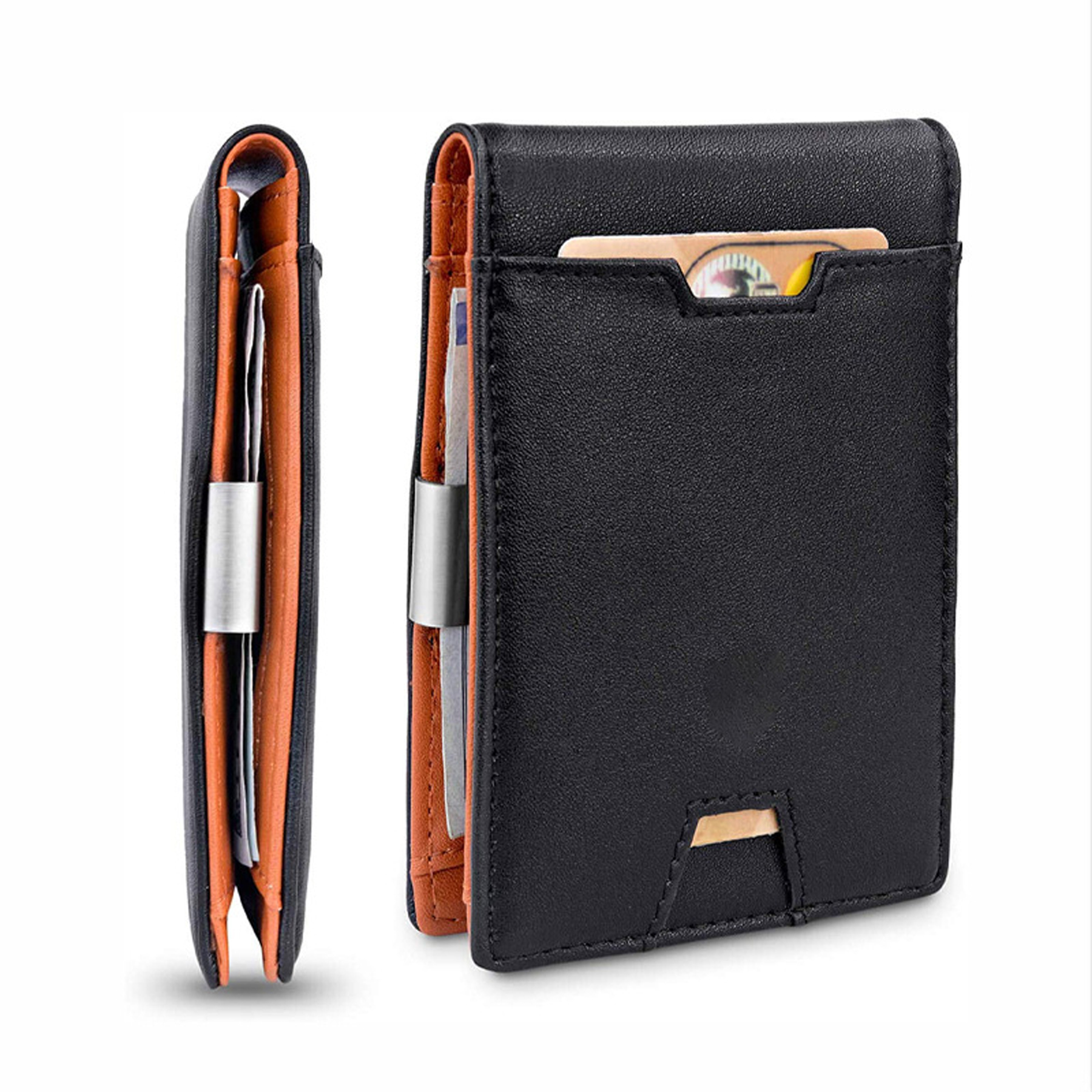 Slim RFID Blocking Leather Wallet for Men with Elastic Cash Strap and Aluminum Money Clip 5