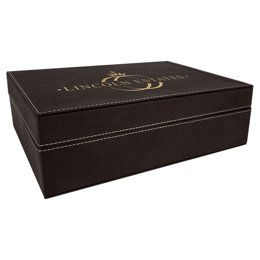 12 1/4" x 8 1/4" Black/Gold Leatherette Premium Gift Box 2