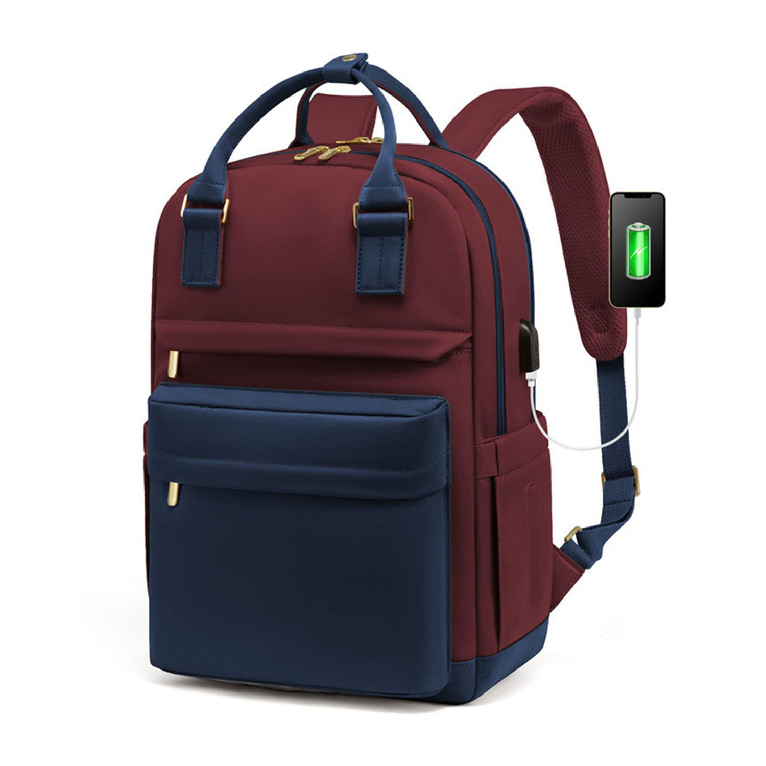 Waterproof Polyester USB Laptop Backpack w/ Luggage Strap 1