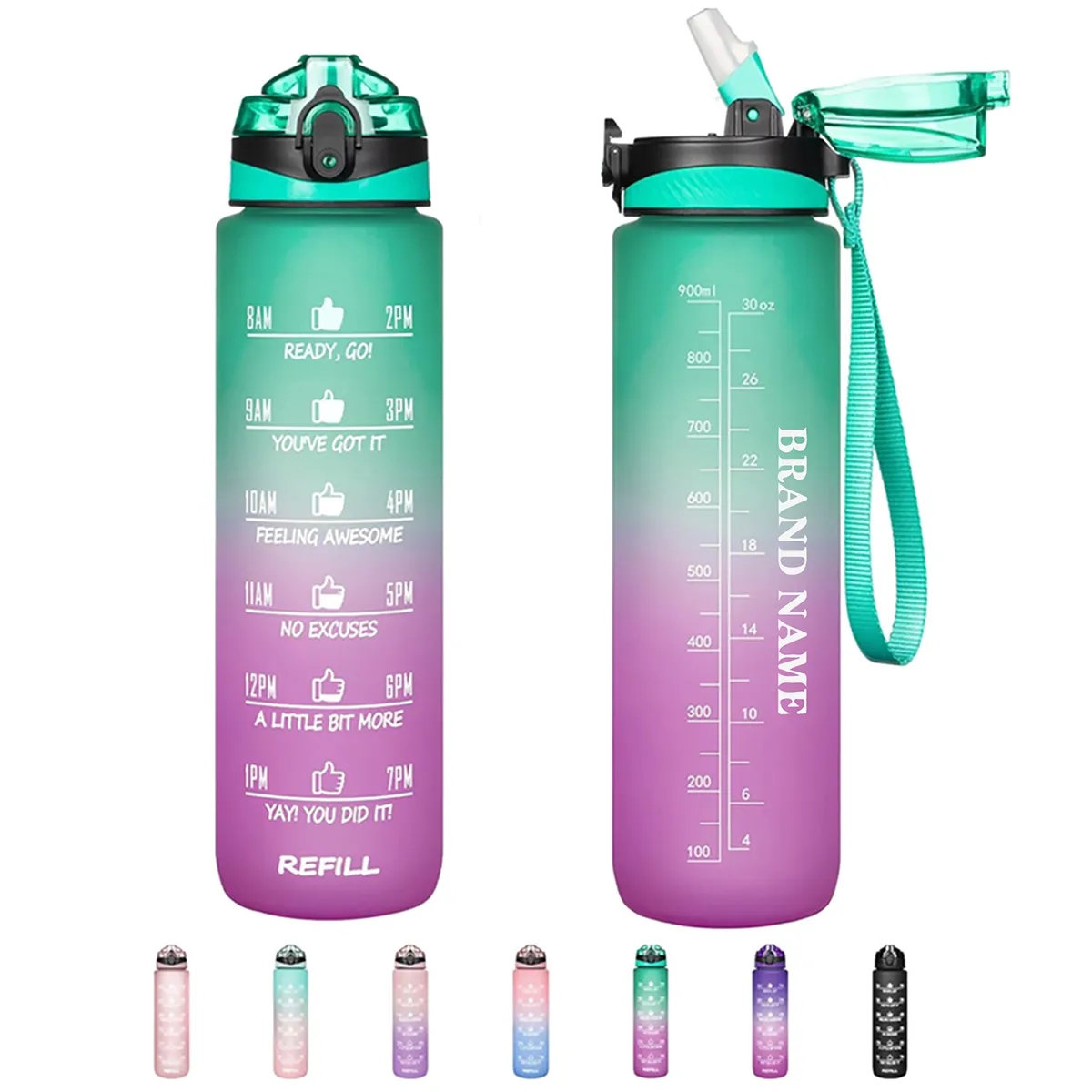 32oz Sport Motivational Time Marker Water Bottle With Straw 1