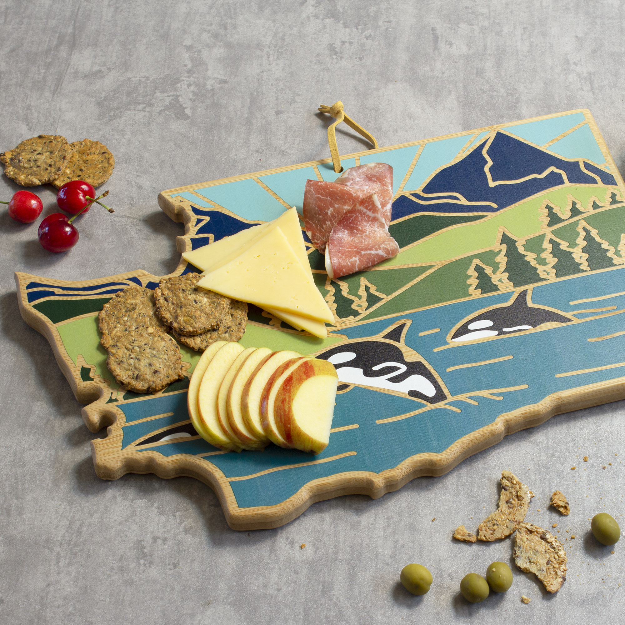 Washington State Shaped Cutting and Serving Board with Artwork by Summer Stokes 4