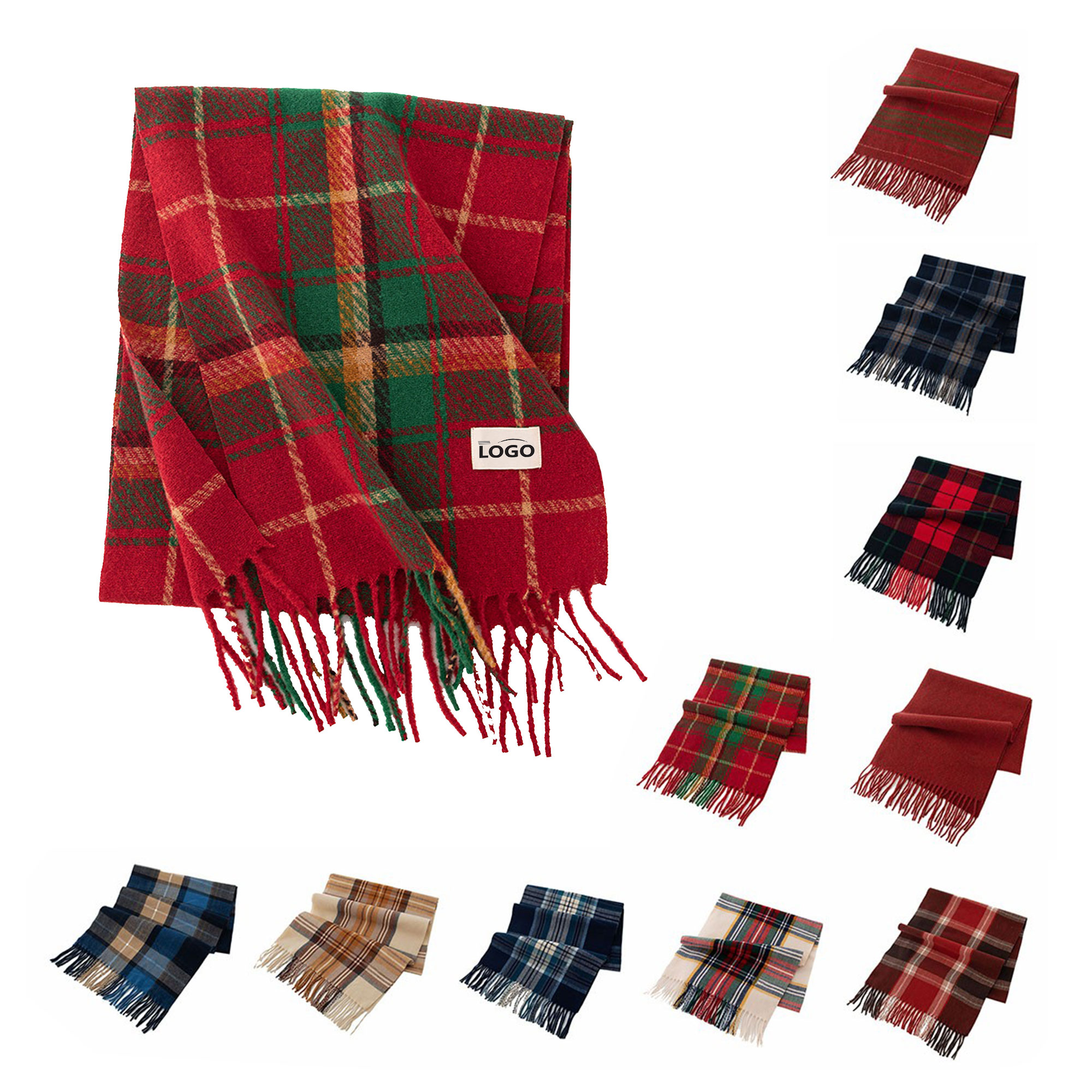 Tassel Plaid Scarf Christmas Accessory Plush 2