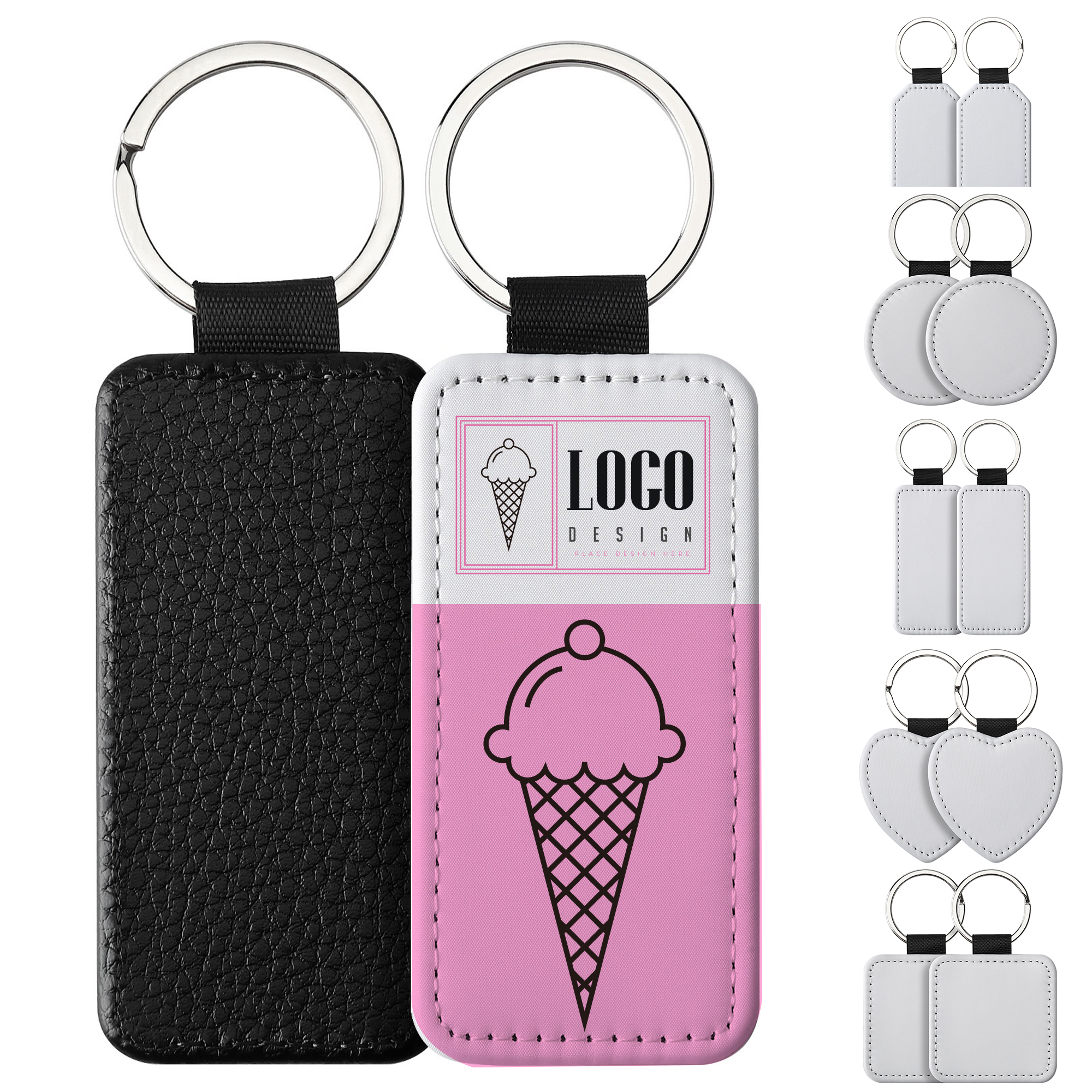 Custom PU Leather Keychain 5 Shapes Full Print Area 6