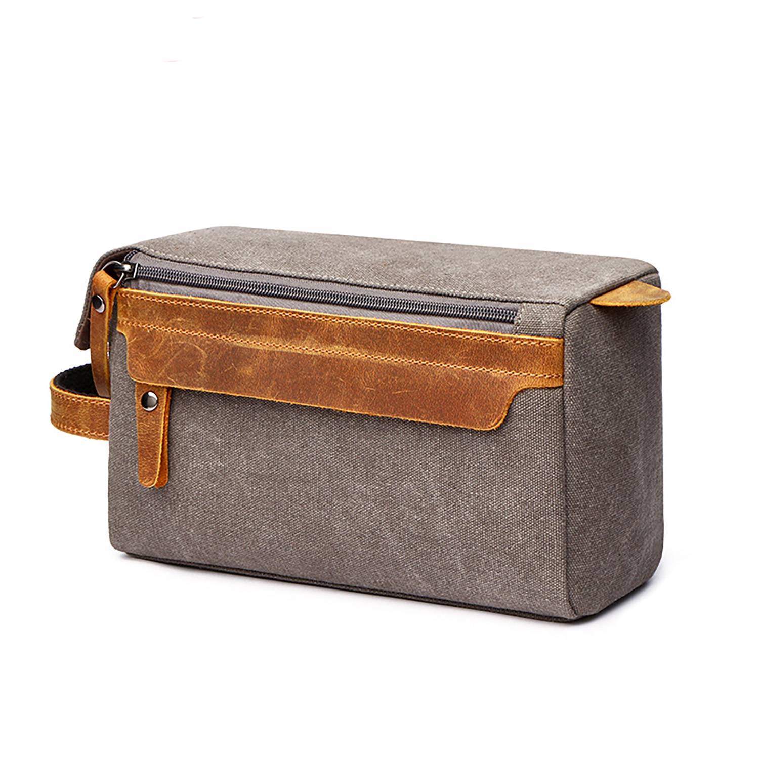 Crazy Horse Leather Canvas Travel Cosmetic Bag 8