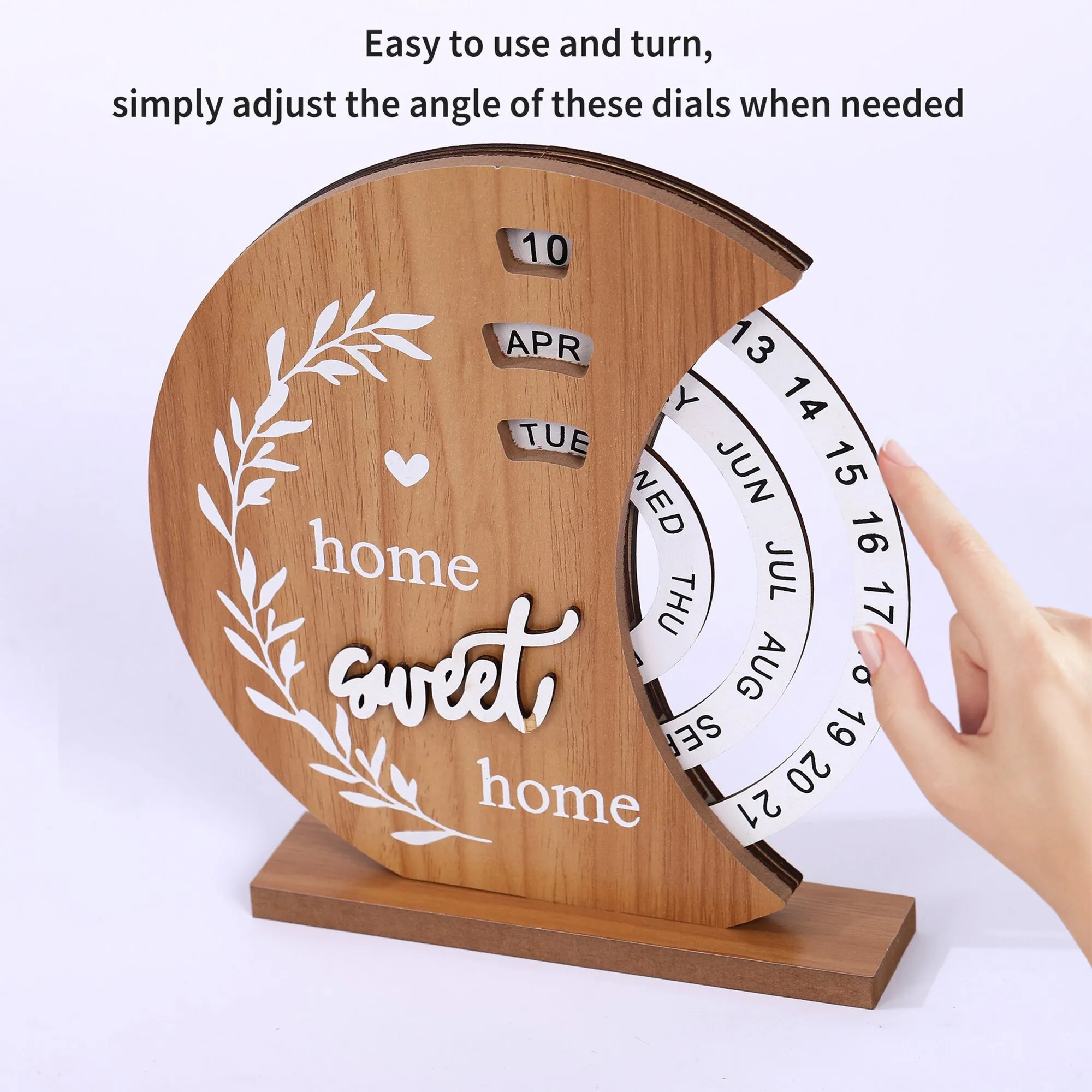 Wood Moon Perpetual Calendar Rotating Date Desk Decor 2