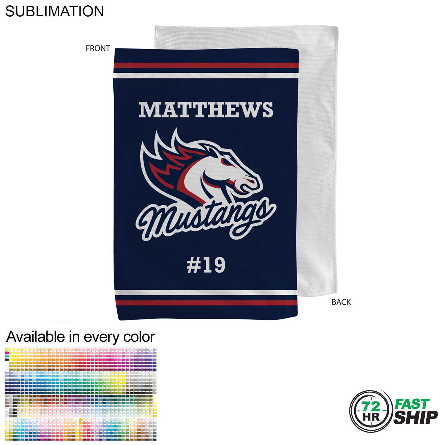 72 Hr Fast Ship - Team Towel in Microfiber Dri-Lite Terry, 12x18, Sublimated sports towel 3