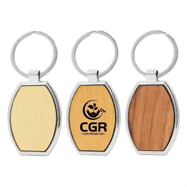 Elegant Wood/Metal Oval Shape Keychain
