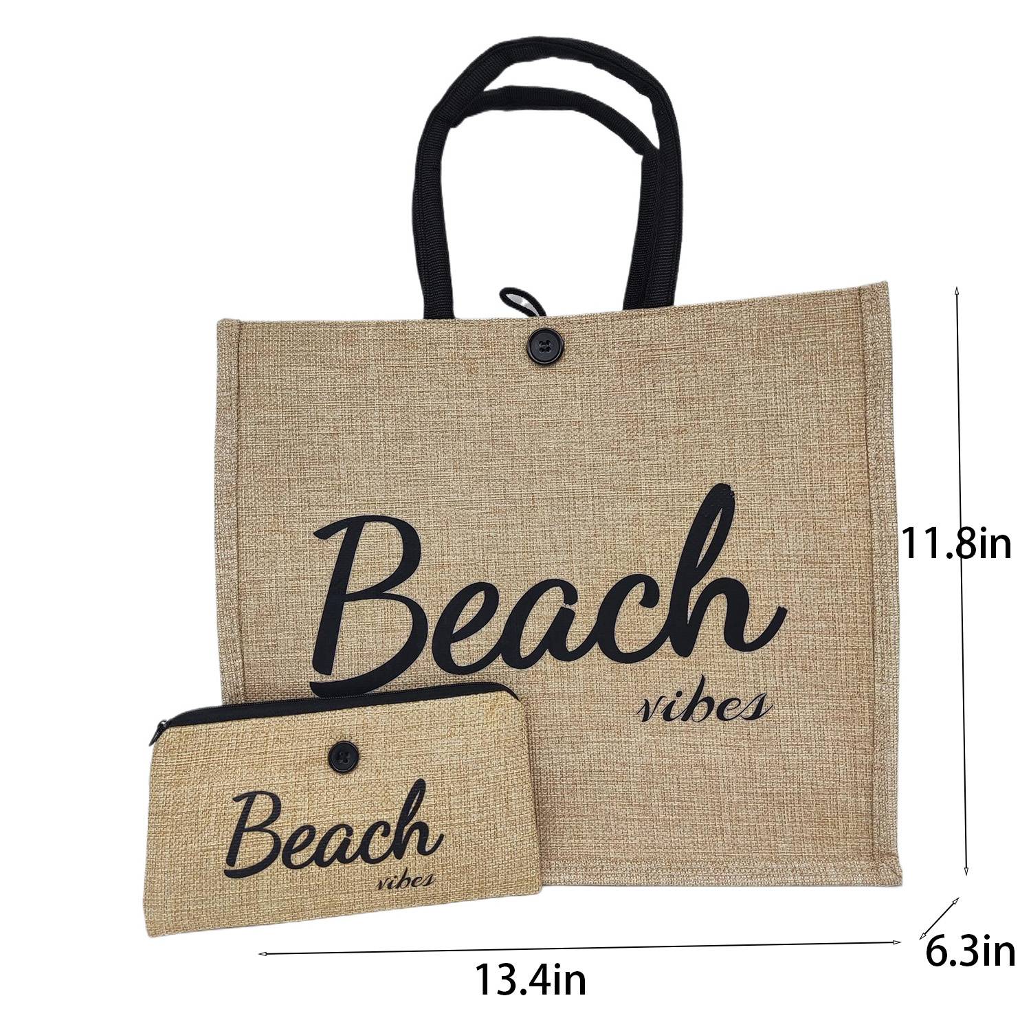 Spacious Linen Cotton Beach Tote Bag w/ Wallet 6