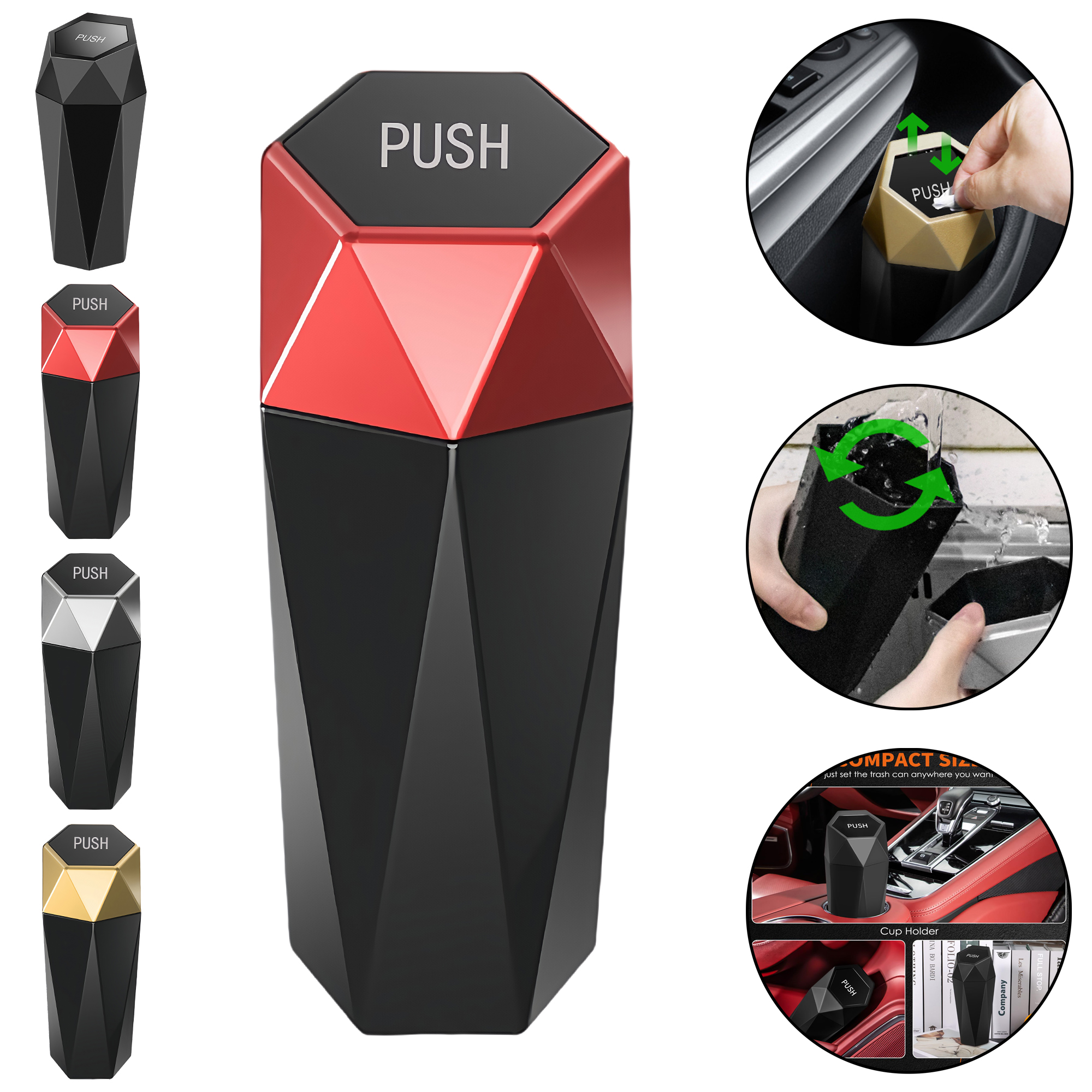 Car Cup Holder Mini Trash Can with Auto-Pop Lid 5