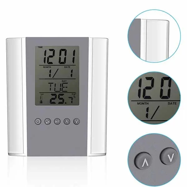 Clock Digital Alarm Temperature Display Pen Holder 2