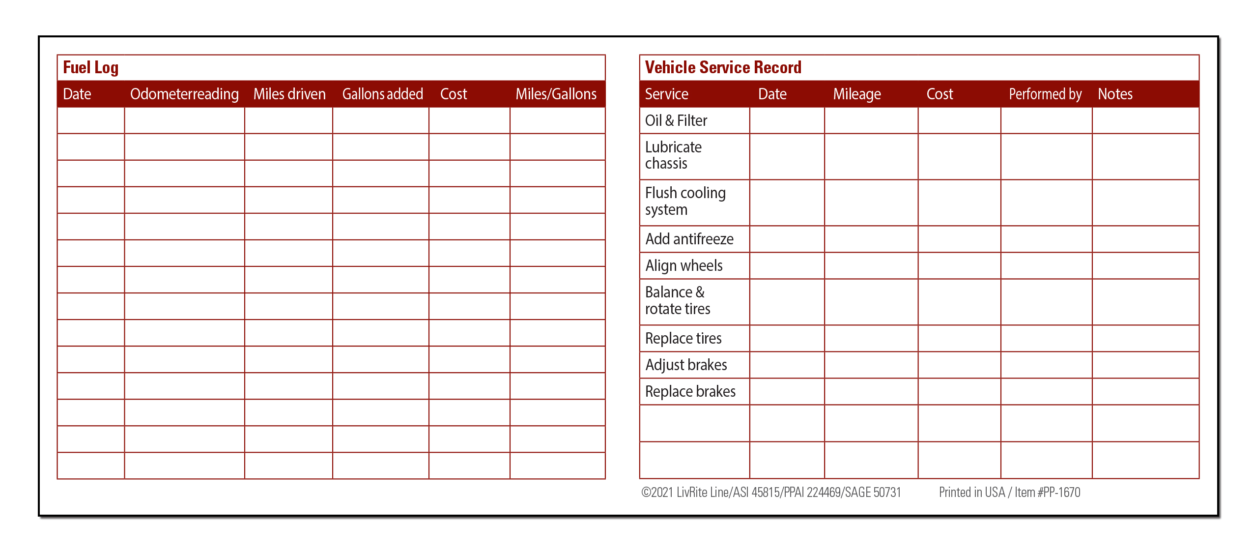 POCKET PAMPHLET - Your Car Service Record and Gas Log Pocket Pamphlet 1