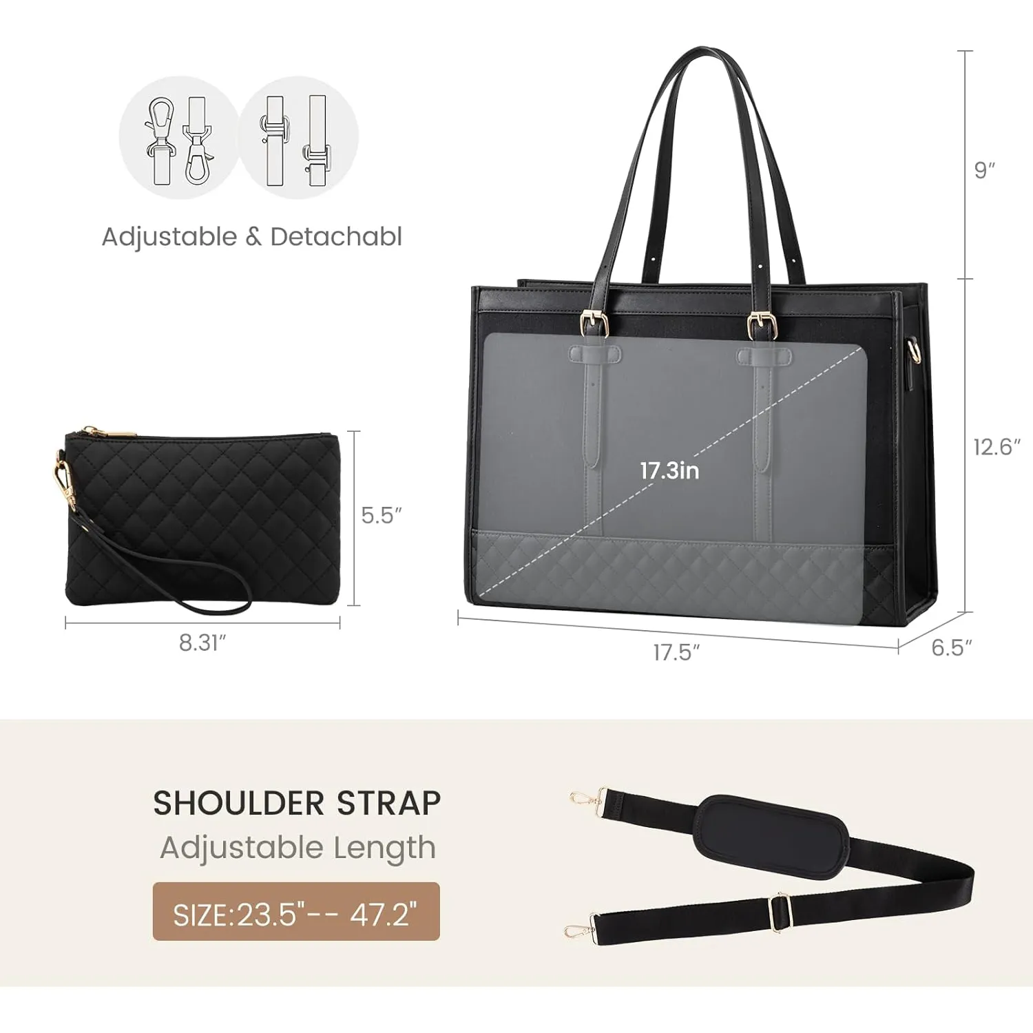 Waterproof PU Leather Laptop Tote Bag 2