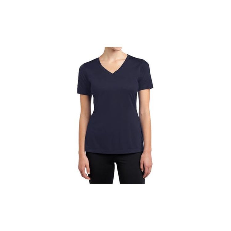 Women's V-Neck Fitted Tees - Navy Medium Cotton Short Sleeve 1