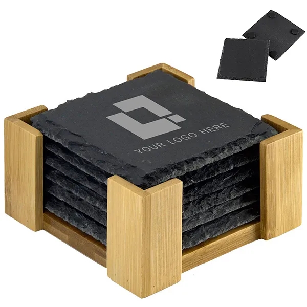 Slate Coaster Set with Wood Stand (6 pces pack) 2