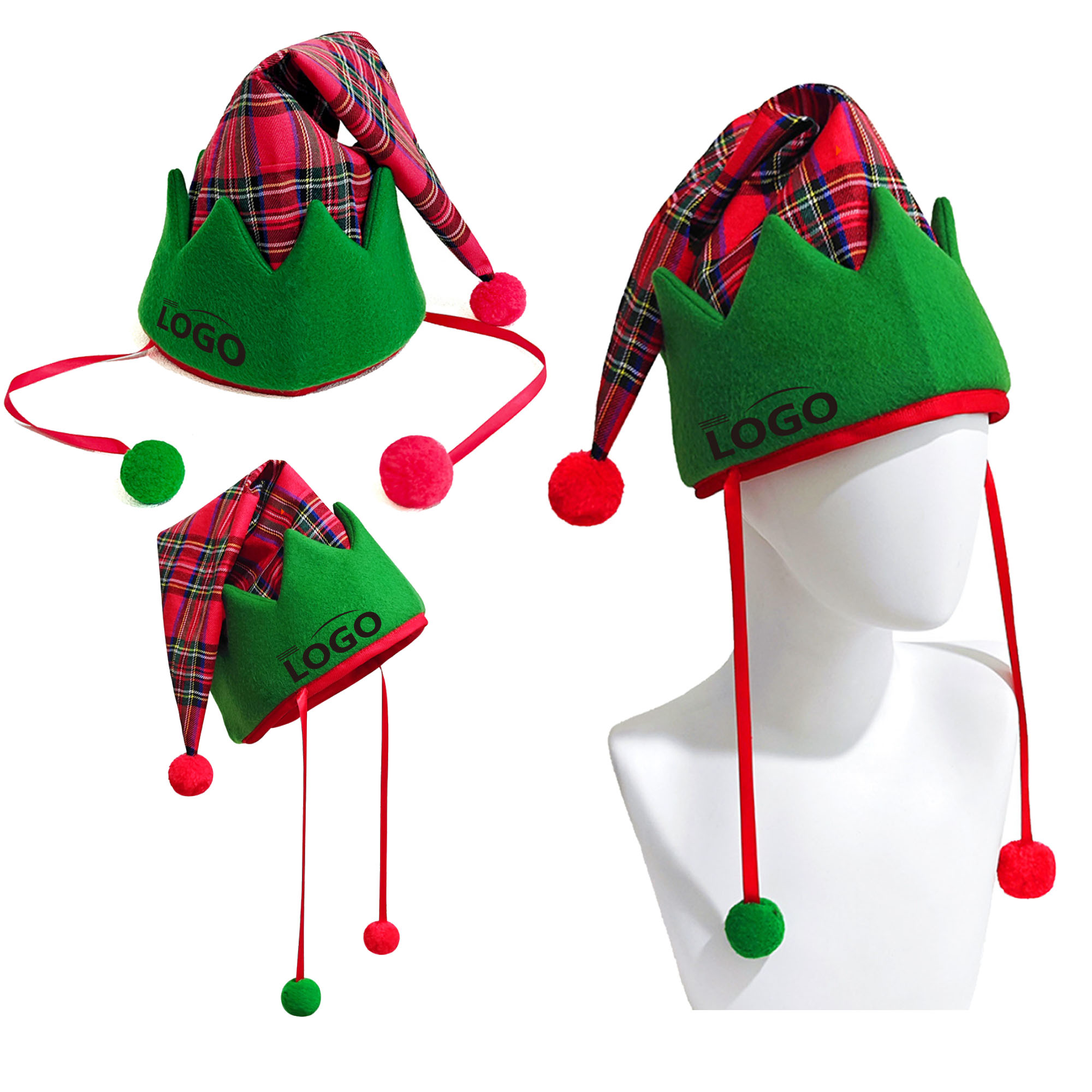 A Striped Pattern Christmas Hat With Pom-poms 3