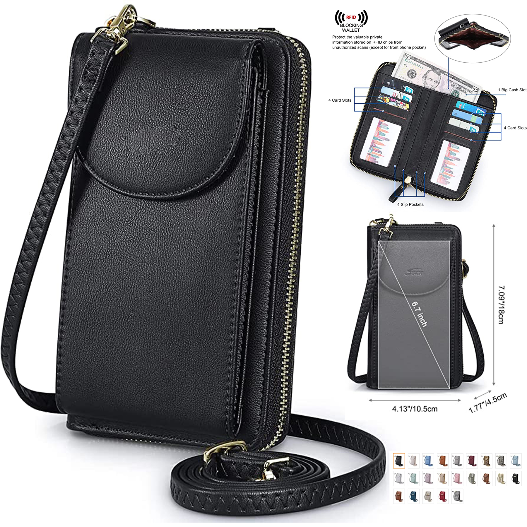 PU Leather RFID Blocking Crossbody Cell Phone Bag