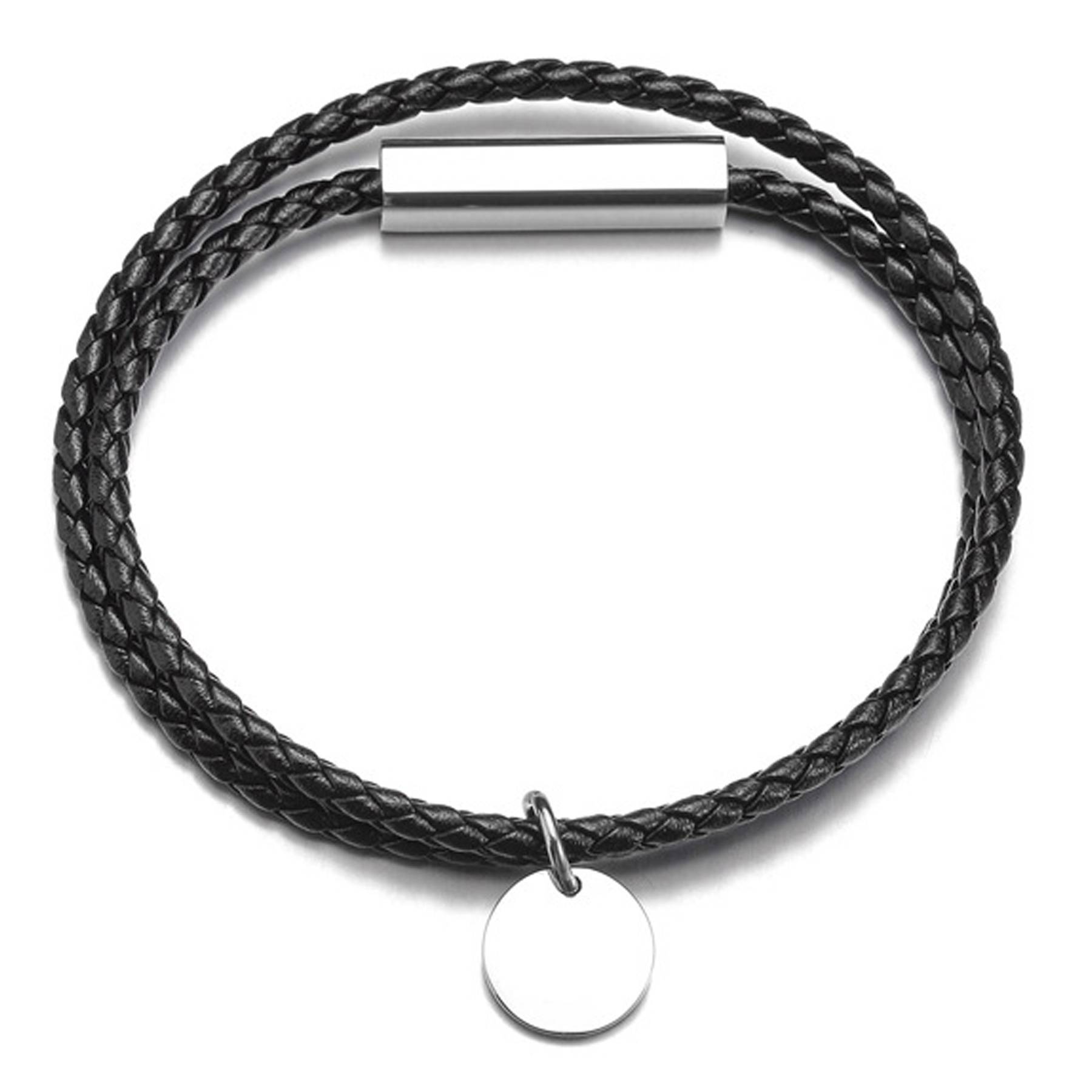 Steel Braided leather rope round pendant bracelet 6