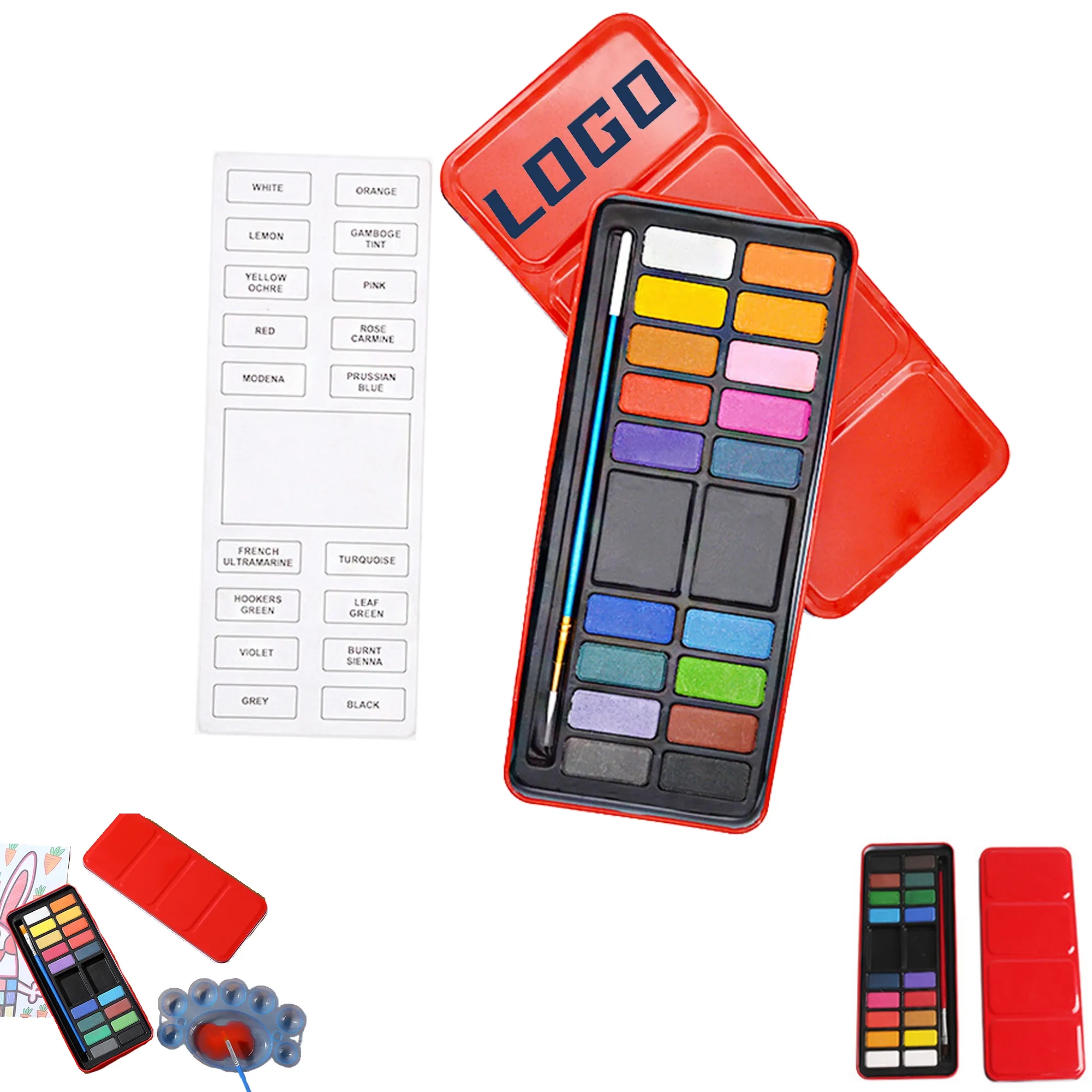 Metal Box 18 Colors Solid Watercolor Paint Set