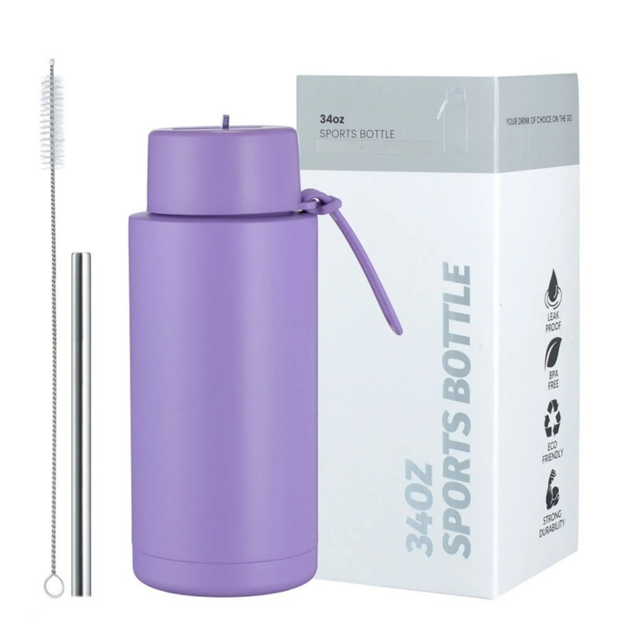 34oz Stainless Steel Silicone Handle Straw Thermos Cup 8