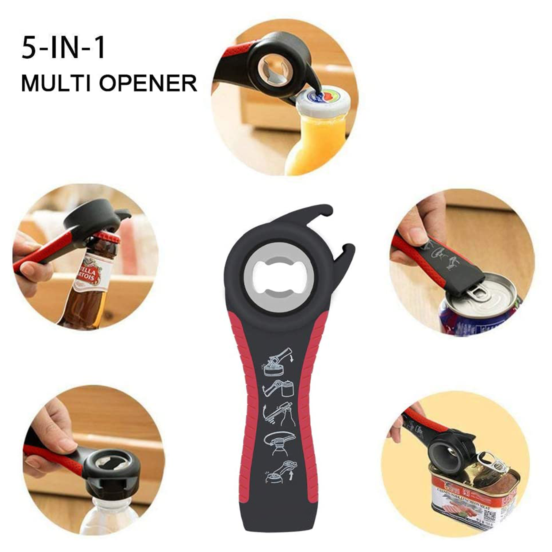 5in 1 Multi Function Can Opener Kit with Silicone Handle 5