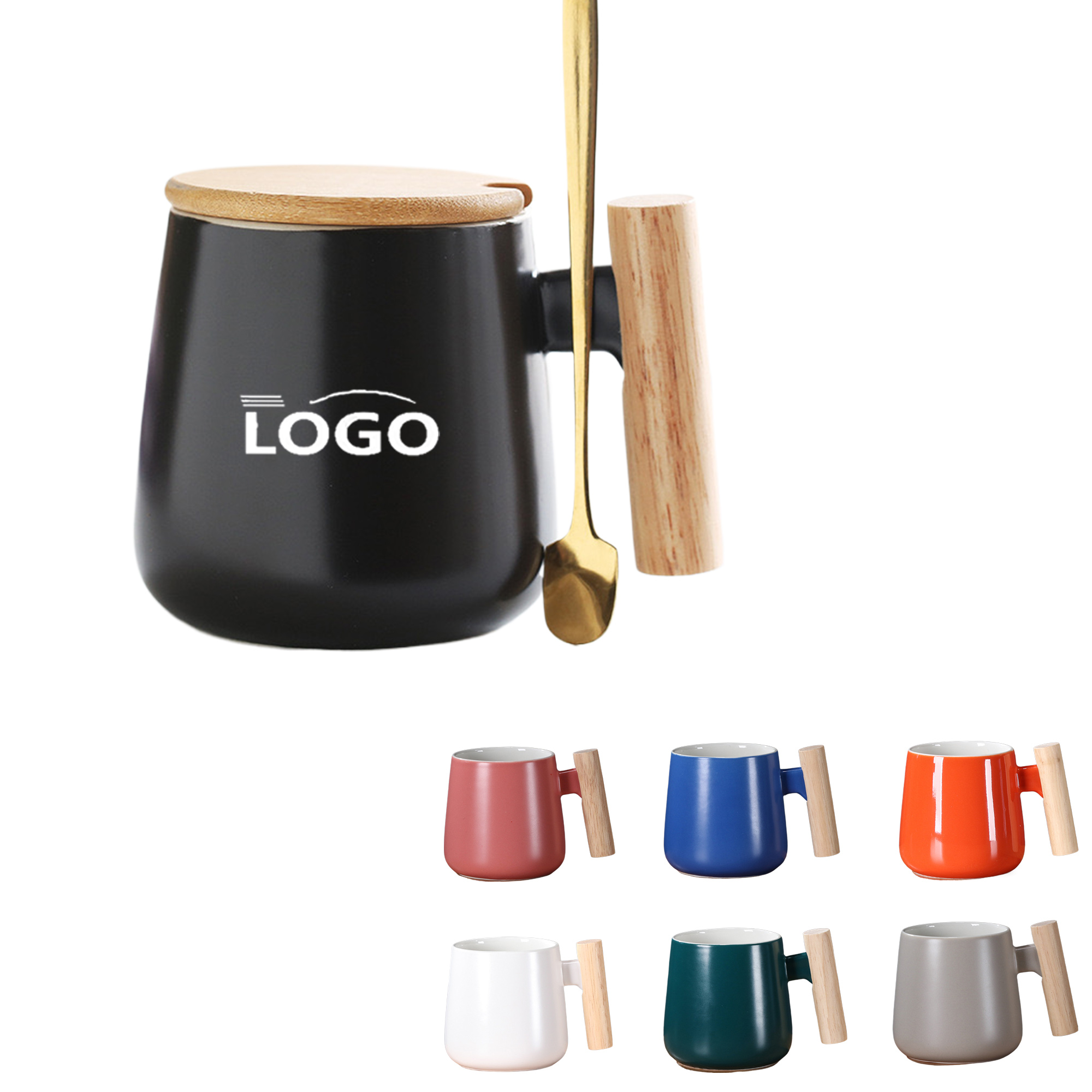 Simple Ceramic Mug With Wooden Handle And Spoon 7