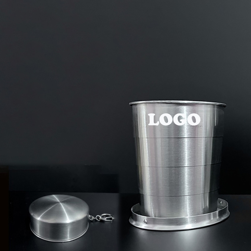 250ML Travel 304 Stainless Steel Collapsible Cup w/ Metal Keychain 1