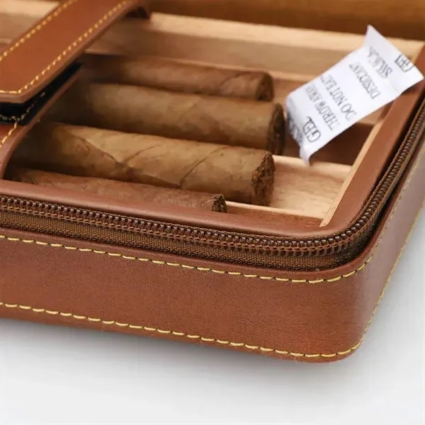 Cow Leather Cigar Holder Humidor Case with Wood Inner 2