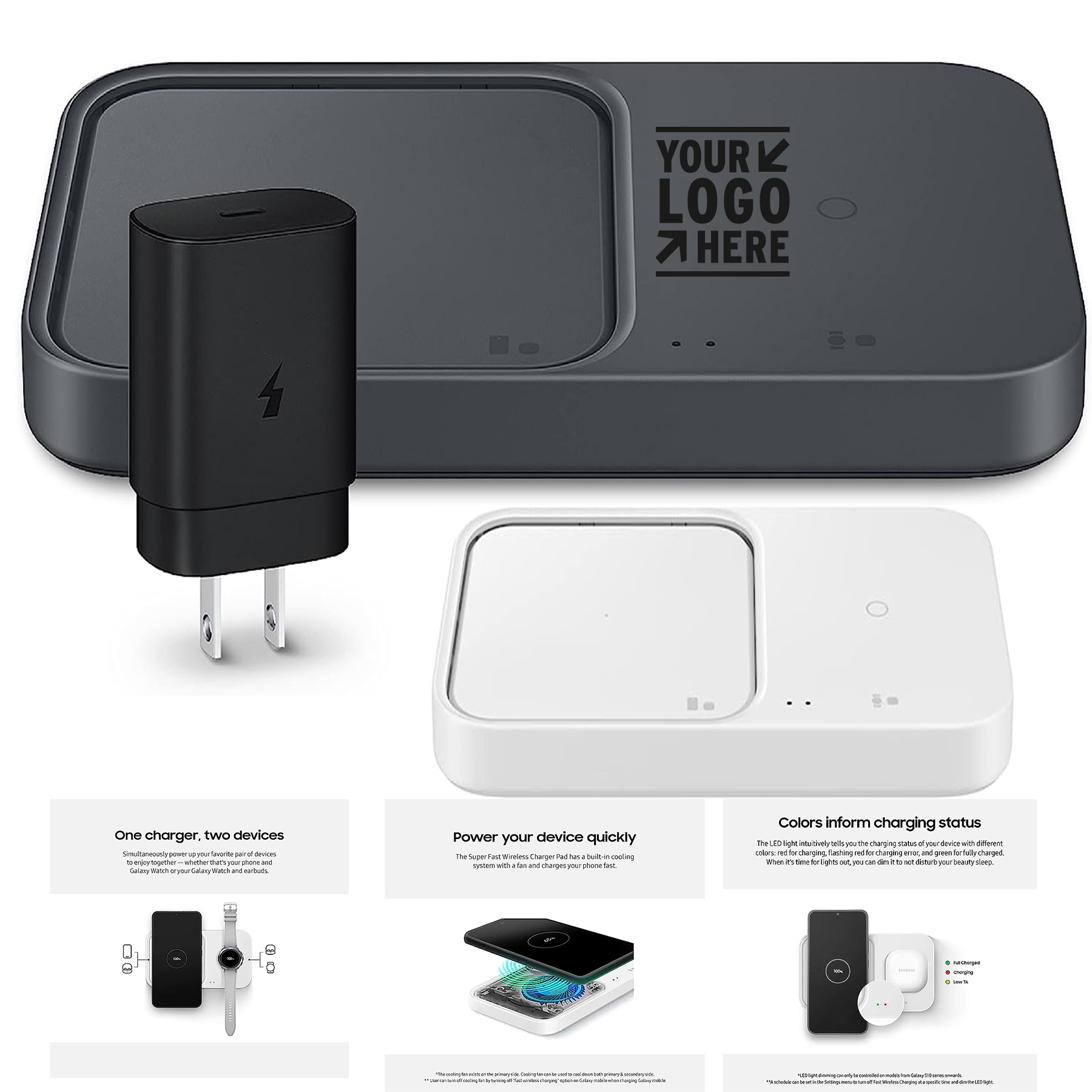 15W 2 Devices at Once Duo w/ USB C Cable Cordless Super Fast Charging Pad Wireless Charger 1