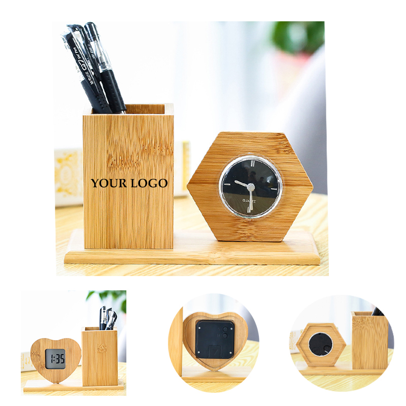 Wooden Pen Holder With Digital Clock 5