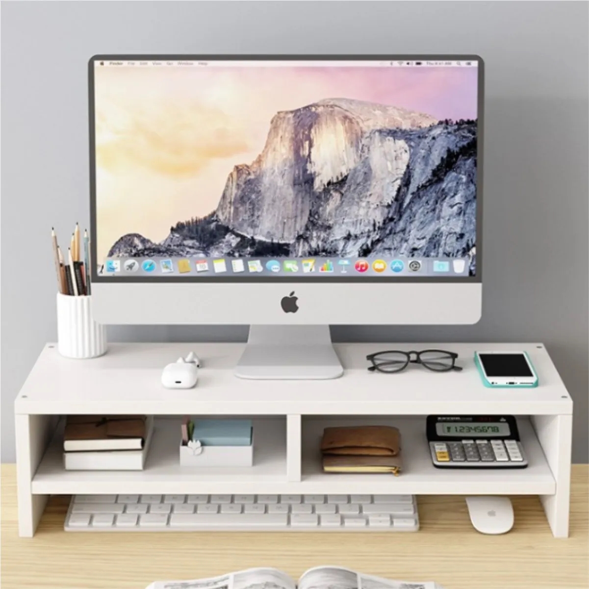 Wood Desktop Monitor Riser With Keyboard Shelf 5