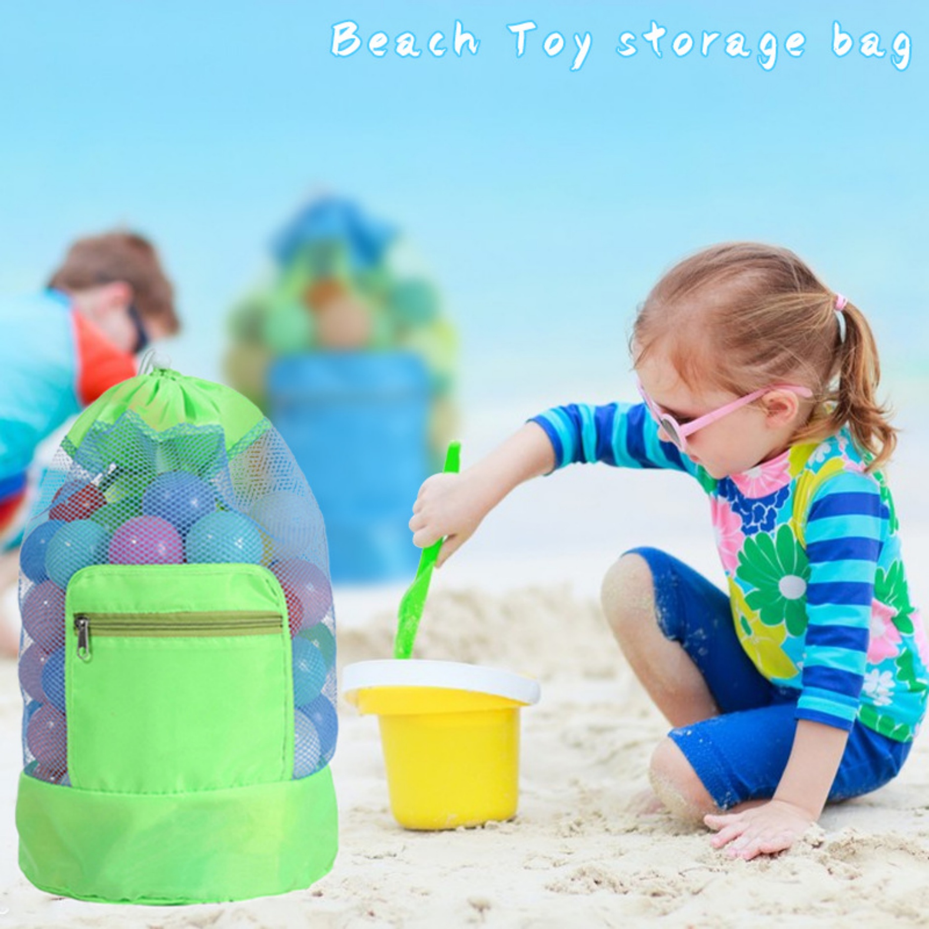 Foldable Mesh Drawstring Beach Backpack 6