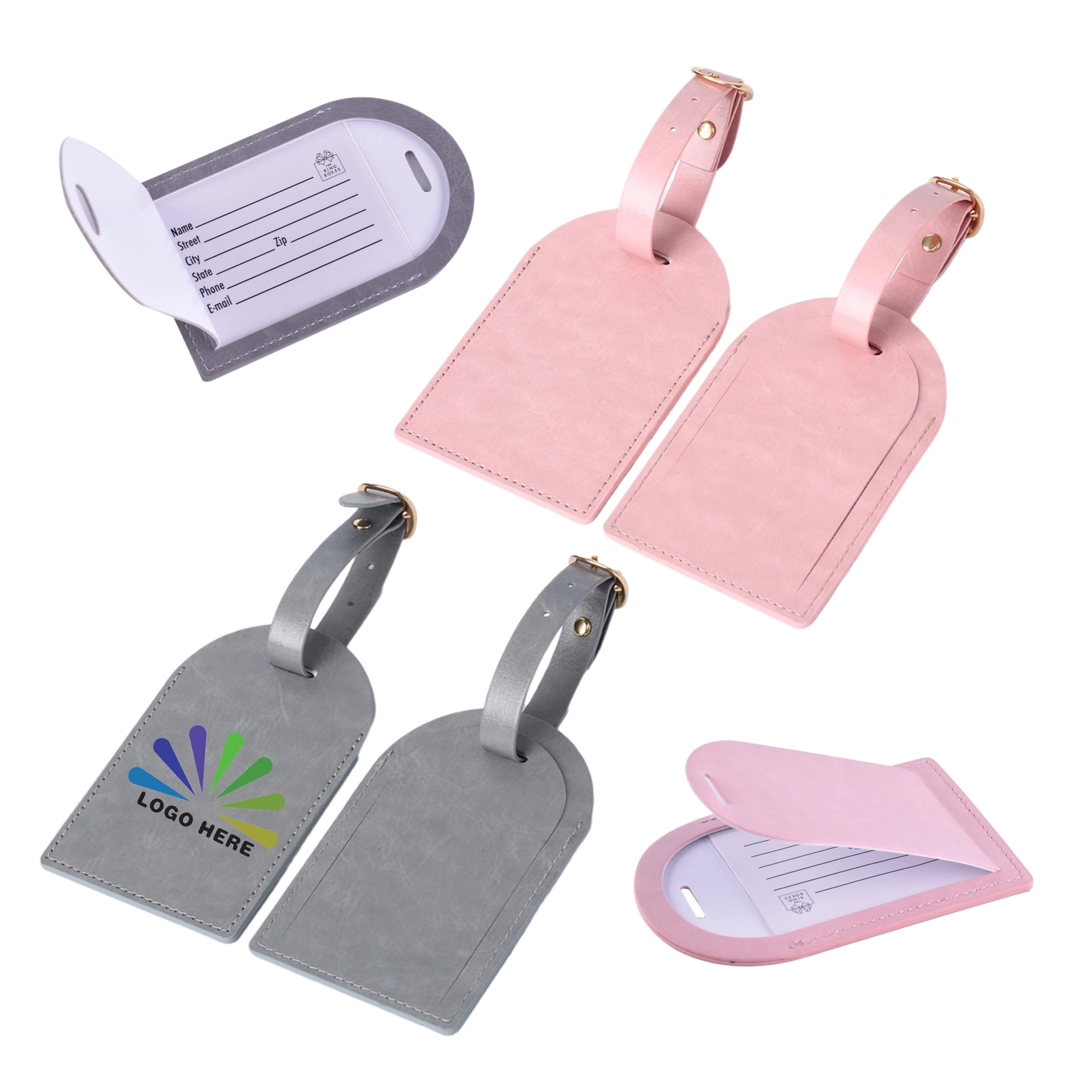 Leather Luggage Tags Travel Bag Labels with Name ID Card 2