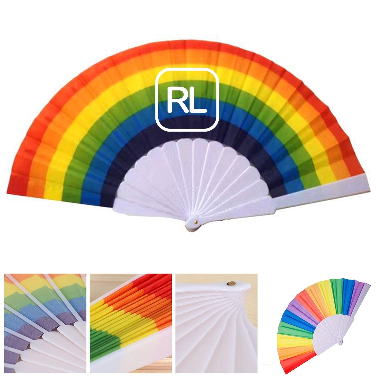 Folding Plastic Fabric Rainbow Hand Fan 2