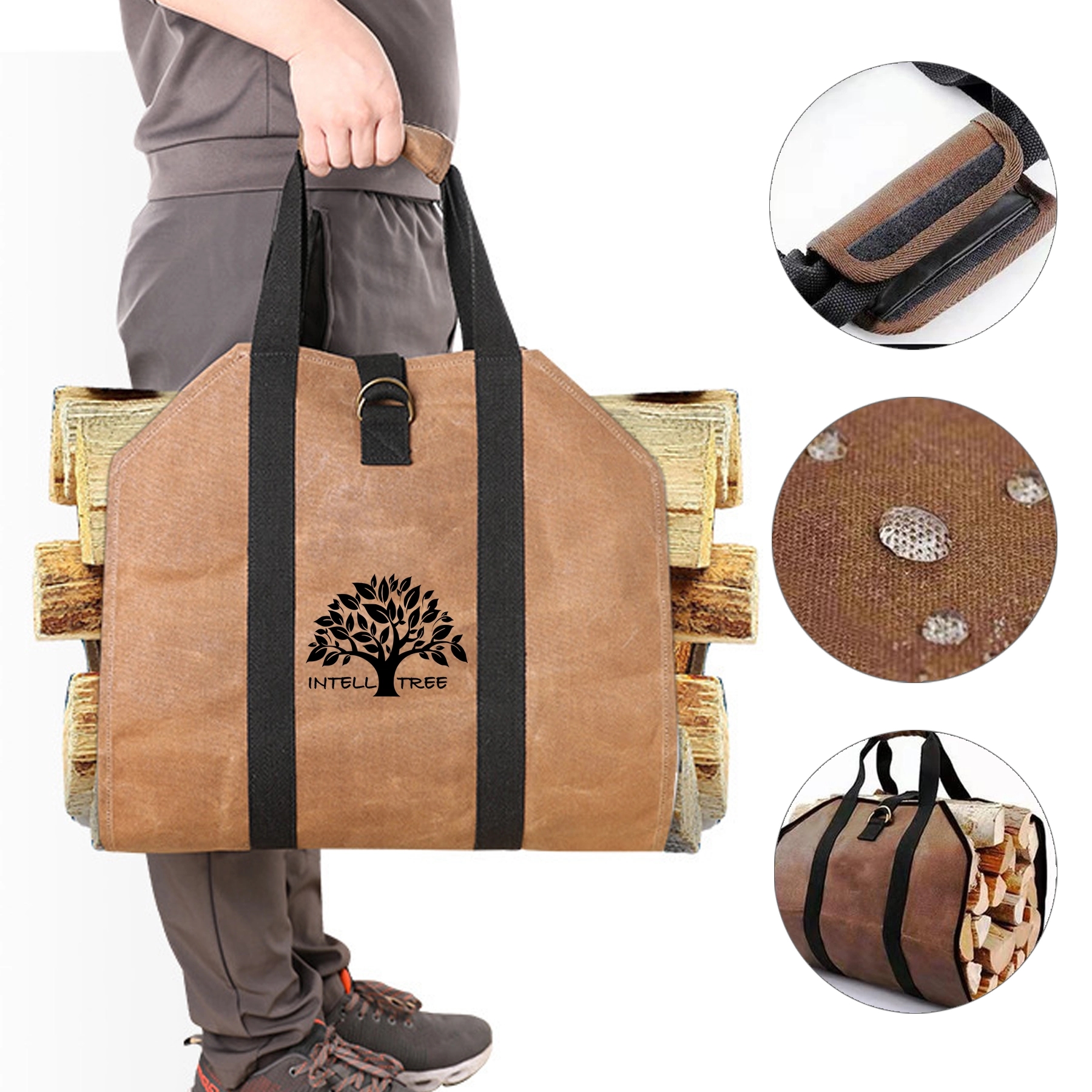 Log Carrier For Firewood 39 In X 18In Waxed Canvas Bag 4