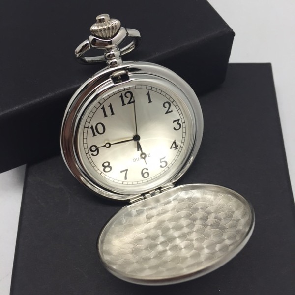 Brushed Stainless Steel Pocket Watch w/12" Chain 1