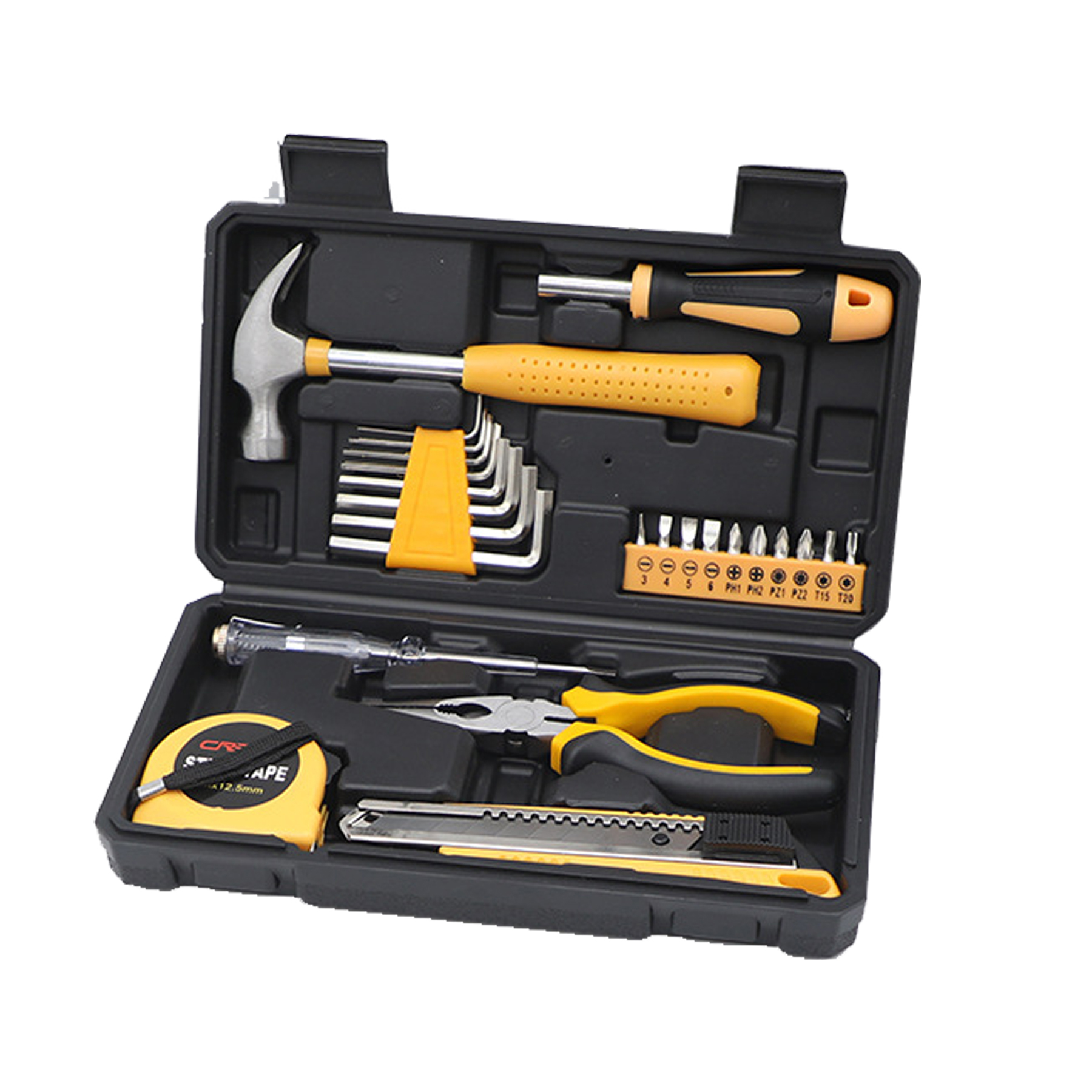 HandyPro 25pc Household Toolbox Set with Hammer, Screwdrivers, and Pliers 12