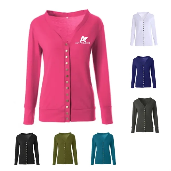 Women's Long Sleeve Snap Button Down Knit Neckline Cardigans