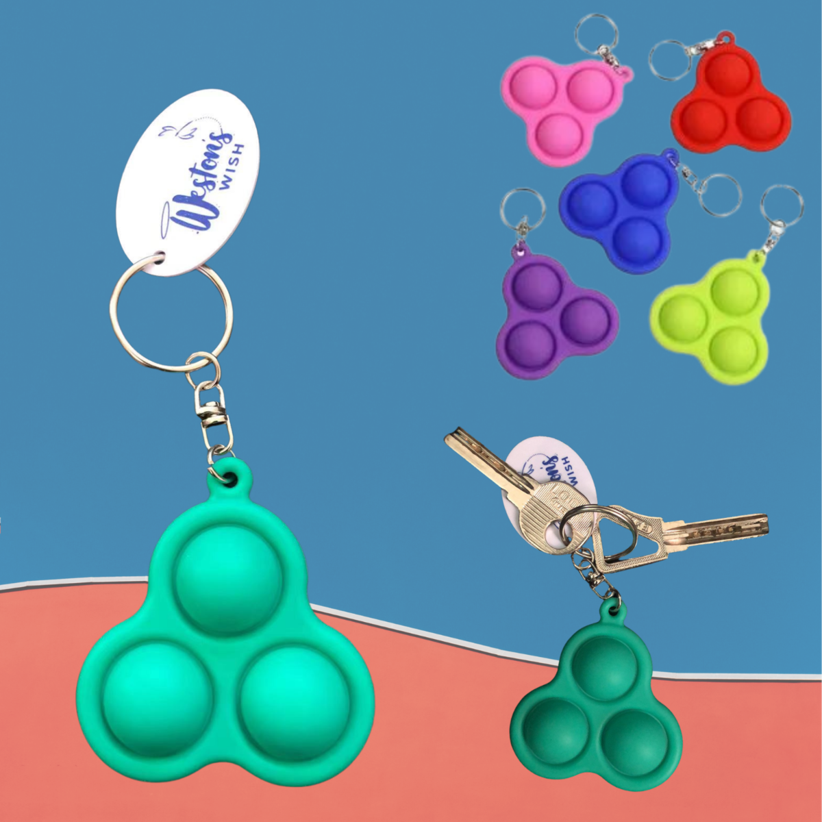 Economy Pop-It Fidget Keychain W/ Imprinted Tag 2