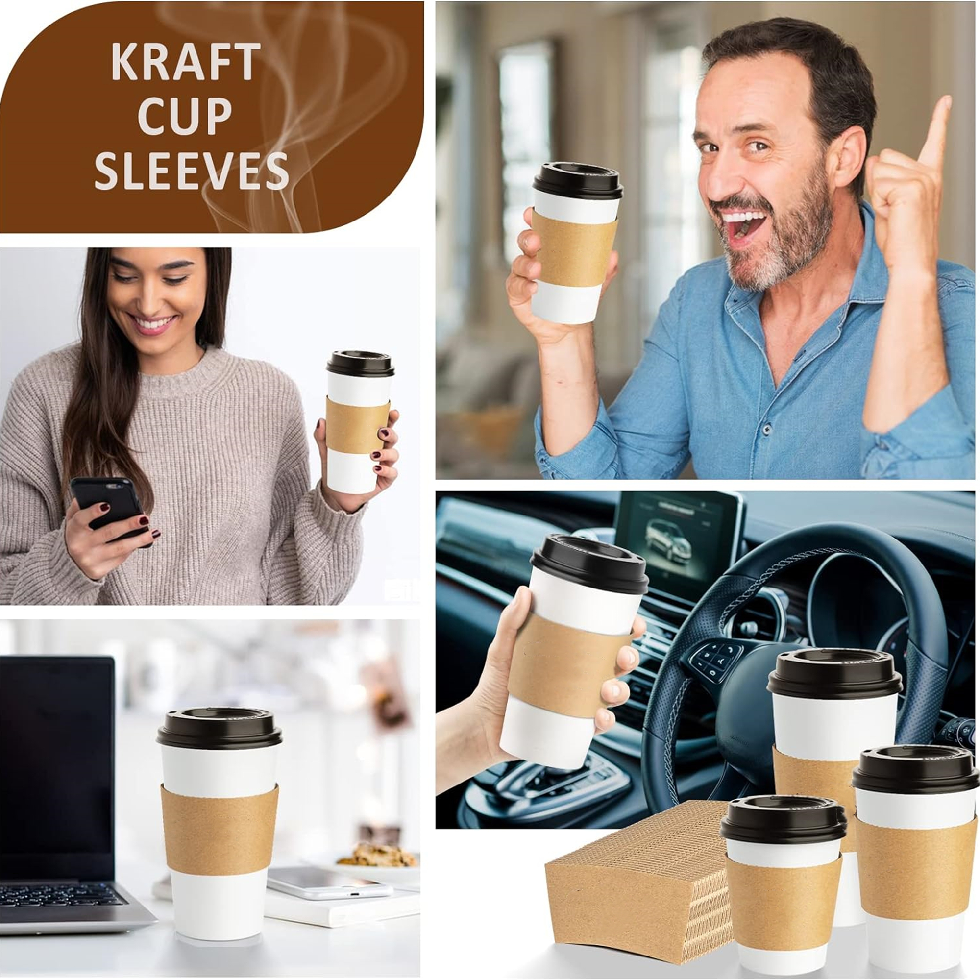 100 Pcs 10-20 oz Kraft Paper Coffee Cup Sleeves 2