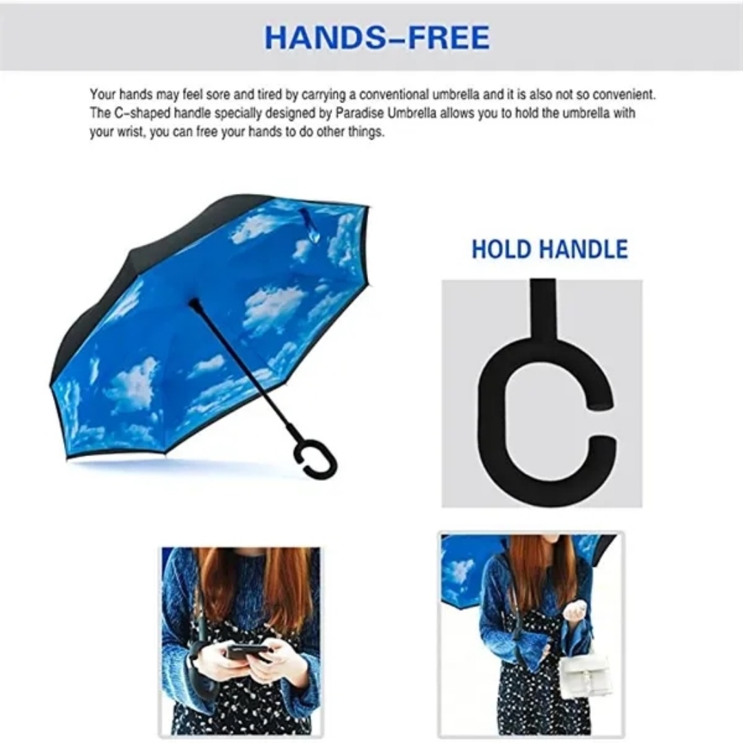 Inverted Reverse Upside Down Umbrella with C-Shaped Handle 13