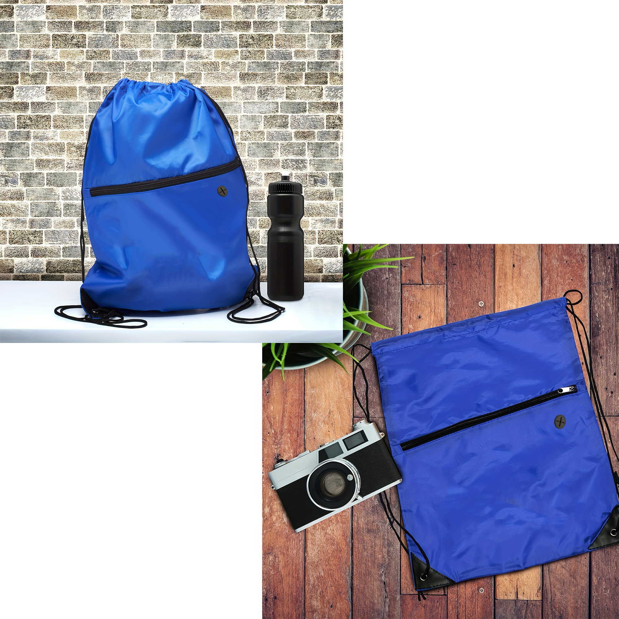 210D Polyester Drawstring Backpack with Zipper and Earbud Slot 6