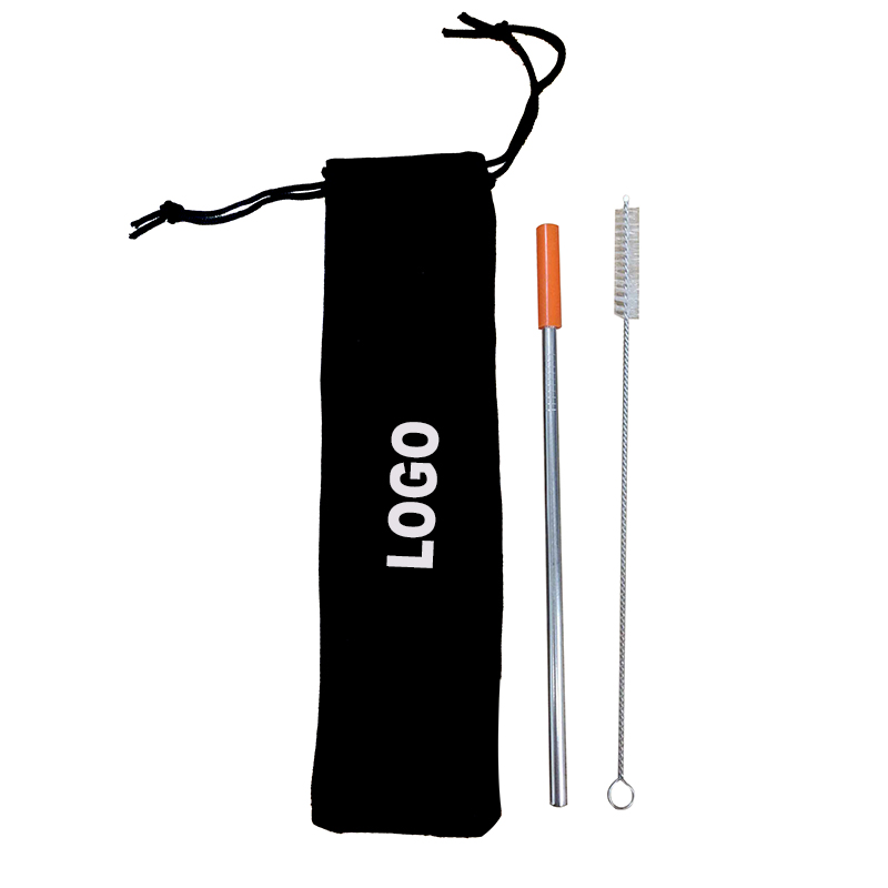 Silicone Tip Stainless Steel Drinking Straw Kit w/ Pouch